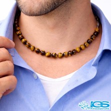 گردنبند سنگ چشم ببر سایز 10 مکرومه بافی