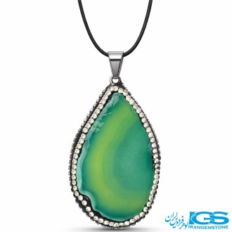 گردنبند عقیق سبزنگین دار (بازنجیر استیل)