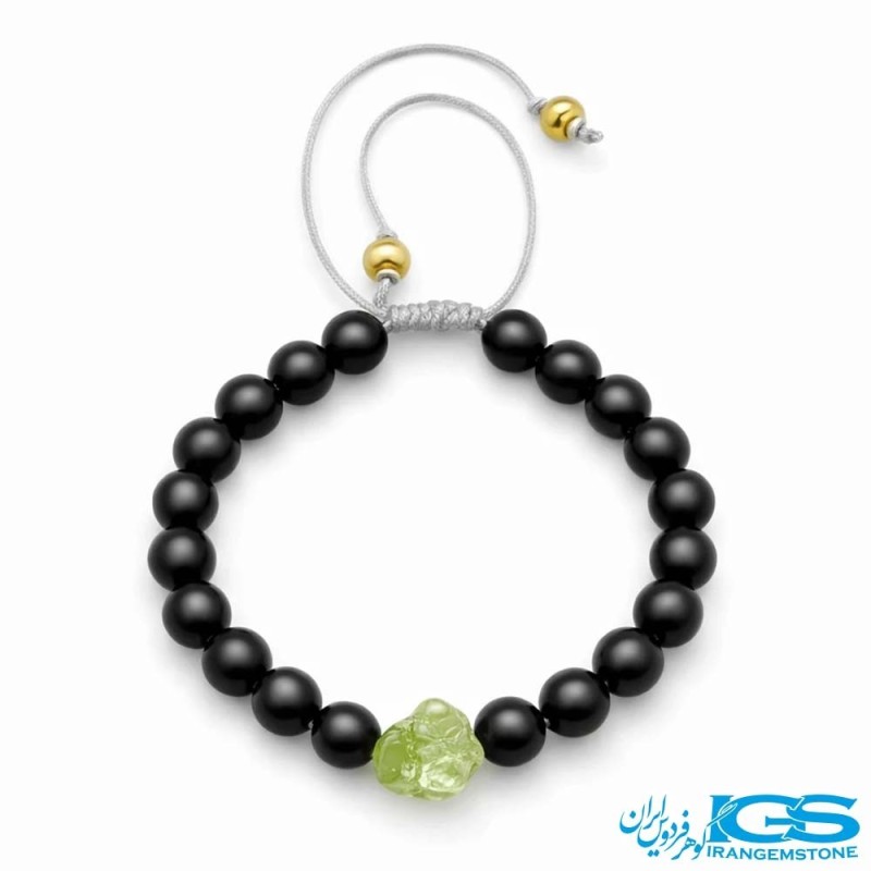دستبند سنگ اونیکس  و سنگ زبرجد مکرومه بافی
