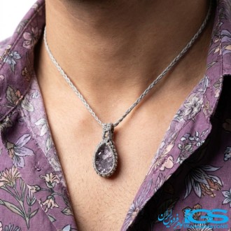 گردنبند سنگ آمیتیست راف مکرومه بافی