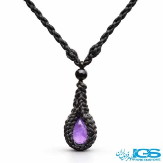 گردنبند سنگ آمیتیست راف مکرومه بافی