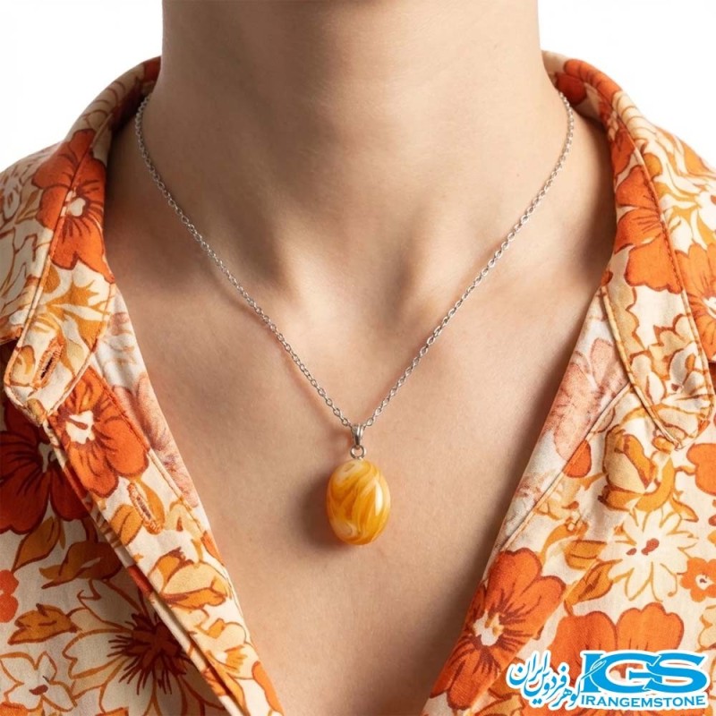 گردنبند عقیق سرخ کارنلین (بازنجیر استیل) | انرژی‌بخش