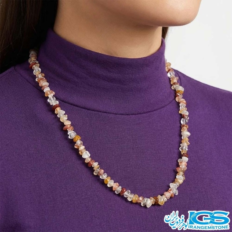گردنبند سیترین سرخ راف خورده چیپسی