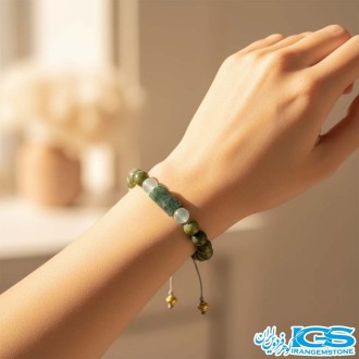 دستبند زمرد و یشم مکرومه فری سایز