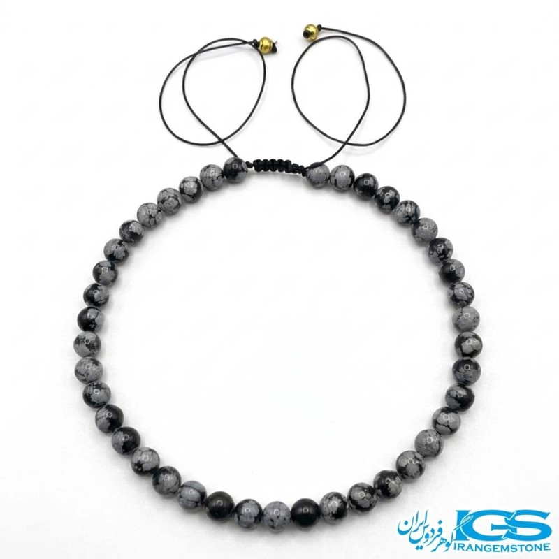 گردنبند ابسیدین سیاه با رگه‌های سفید طبیعی