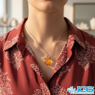 گردنبند عقیق سرخ کارنلین (بازنجیر استیل) | انرژی‌بخش