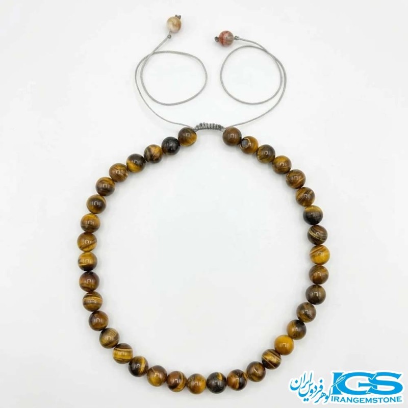 گردنبند چشم ببر مکرومه بافی با مهره 10 میلی‌متری