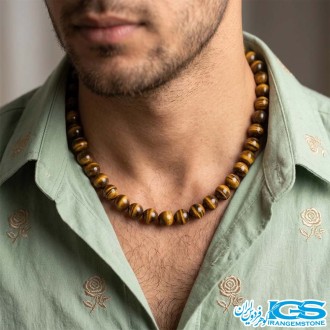 گردنبند چشم ببر مکرومه بافی با مهره 10 میلی‌متری
