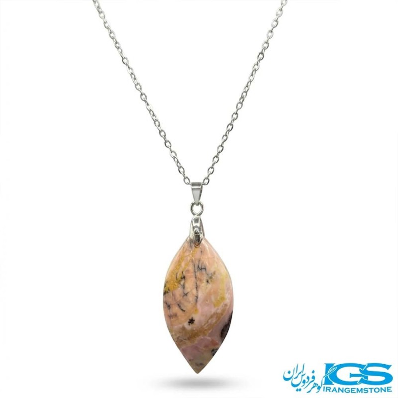 گردنبند سنگ رودونیت با زنجیر استیل