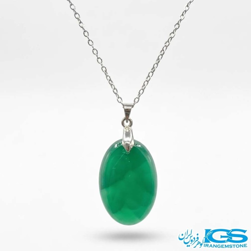 گردنبند عقیق سبز (بازنجیر استیل)