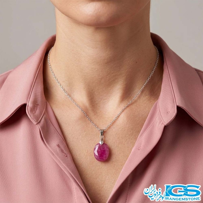 گردنبند یاقوت سرخ اصل برمه (بازنجیر استیل)