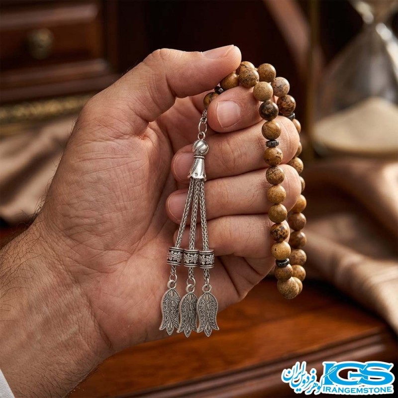 تسبیح  گردنبند جاسپر وود 33 | سنگ قدرت و آرامش