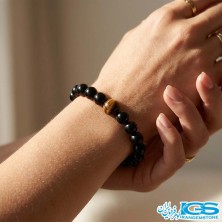 دستبند سنگ اونیکس وچشم ببر مکرومه بافی