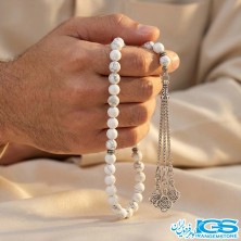 تسبیح هولیت ۳۳ تایی با دانه‌های سفید رگه‌دار