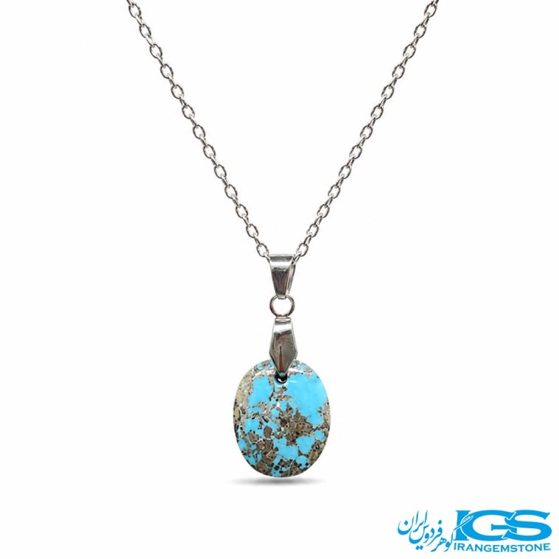 گردنبند فیروزه نیشابور اصل (بازنجیر استیل)