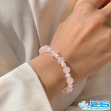 دستبند رزکوارتز مرواریدی مکرومه‌بافی اصل | سنگ عشق، آرامش و لطافت