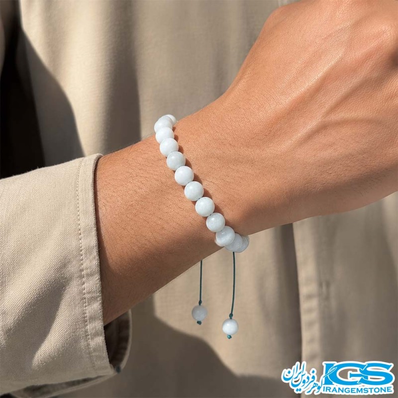 دستبند آکوامارین مکرومه بافی مدل مردانه