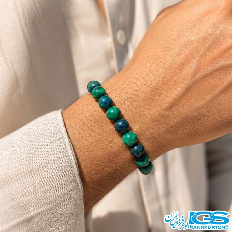 دستبند سنگ مالاکیت گرید A اصل مکرومه بافی