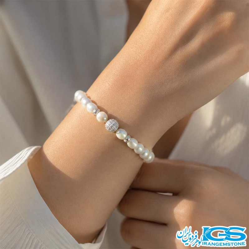 دستبند سنگ مروارید اصل گرید B سواروسکی