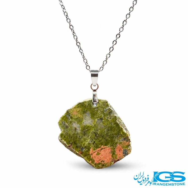 گردنبند سنگ اوناکیت راف با زنجیر استیل