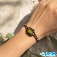دستبند عقیق زرد شرف الشمس اصل بافی مکرومه | نماد رزق، برکت و آرامش