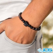 دستبند گارنت و سنگ تورمالین راف اصل مکرومه‌ بافی | سنگ عشق