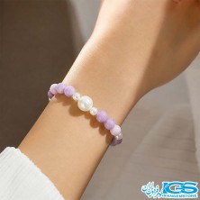 دستبند آمیتیست لوندر یاسی مرواریدی | سنگ آرامش