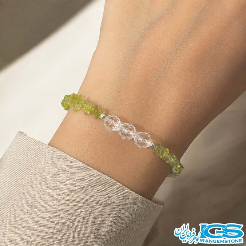 دستبند زبرجد  و سنگ کریستال کوارتز جواهری اصل | انرژی سبزِ شادی و آرامش