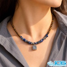 گردنبند سنگ چشم و سنگ لاجورد راف
