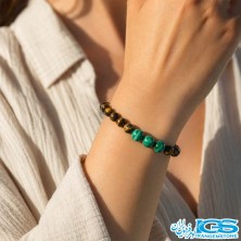 دستبند چشم ببر و مالاکیت مکرومه بافی طرح بودا (ثروت و قدرت)