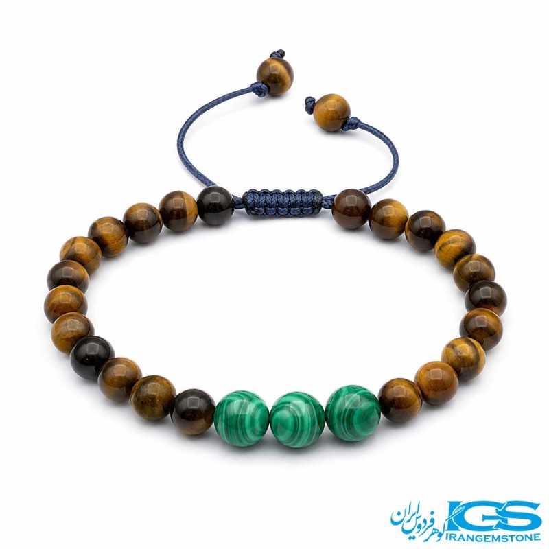 دستبند چشم ببر و مالاکیت مکرومه بافی طرح بودا (ثروت و قدرت)