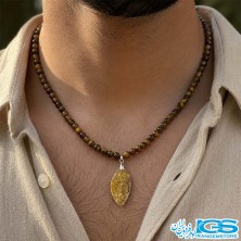 گردنبند چشم ببر اصل  و آمونیت  مکرومه بافی - ثروت و قدرت