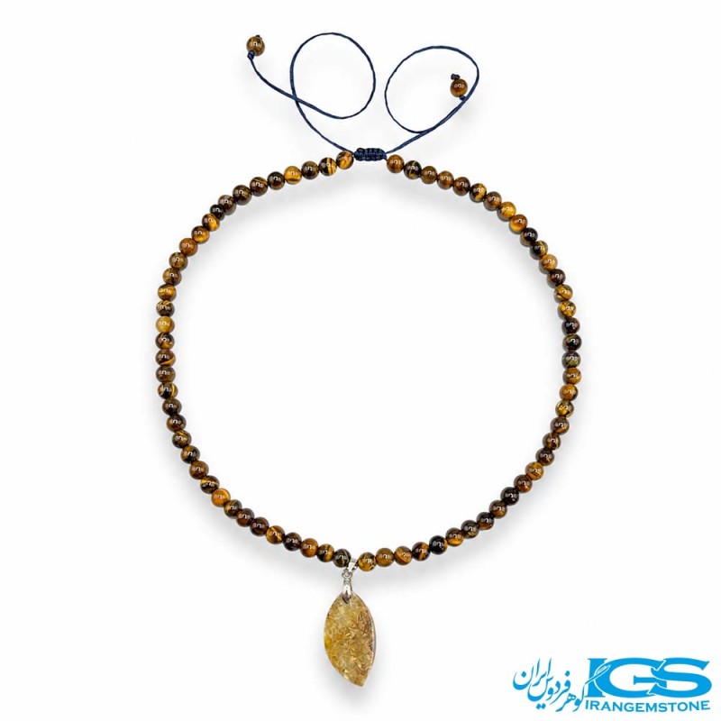گردنبند چشم ببر اصل  و آمونیت  مکرومه بافی - ثروت و قدرت