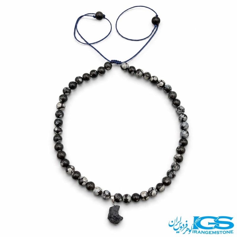 گردنبند ابسیدیان و تورمالین سیاه راف مکرومه بافی
