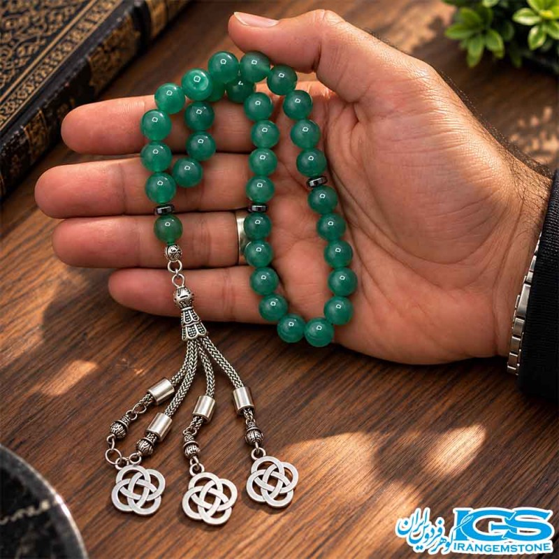 تسبیح عقیق سبز اصل 33 دانه | آرامش