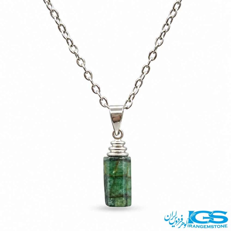 گردنبند زمرد اصل هند (بازنجیر استیل)