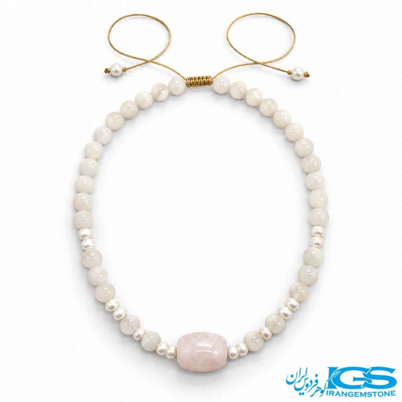 گردنبند رزکوارتز مکرومه بافی اصل | انرژی‌بخش و آرامش‌دهنده