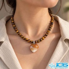 گردنبند چشم ببر اصل  و کارنلین قلبی  مکرومه بافی - ثروت و قدرت