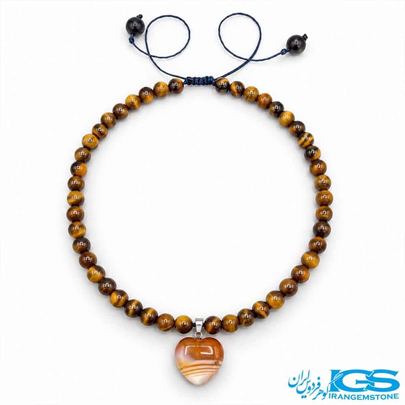گردنبند چشم ببر اصل  و کارنلین قلبی  مکرومه بافی - ثروت و قدرت