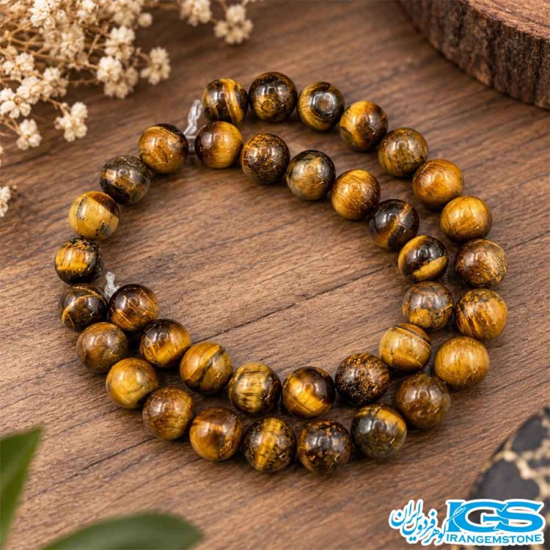 ریسه سنگ چشم ببر ۱۰ میلی‌متر با درخشش طلایی