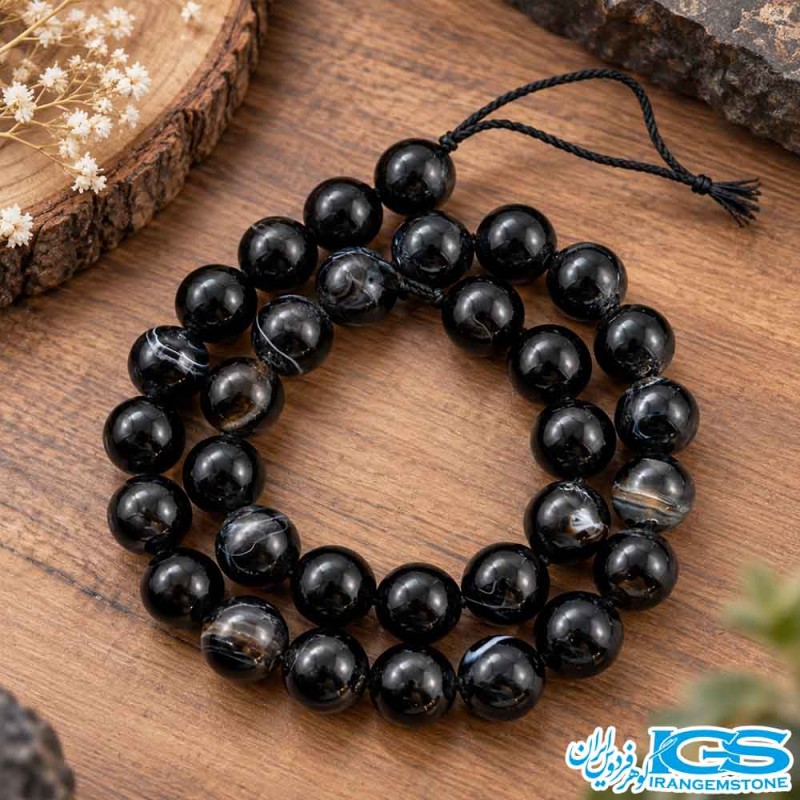 ریسه سنگ اونیکس مشکی ۱۲ میلی‌متر