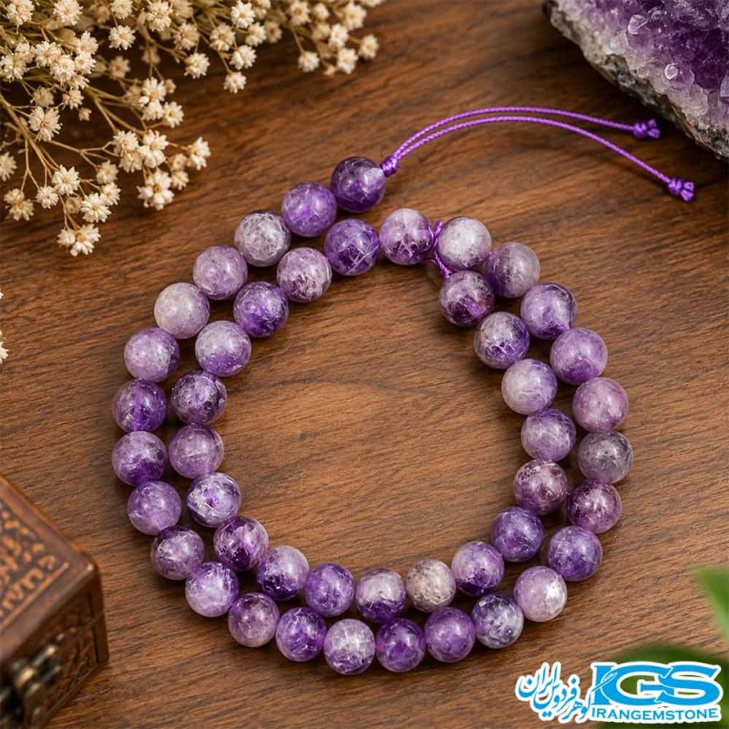 ریسه سنگ آمیتیست 8 میلی متر بنفش تراش دار
