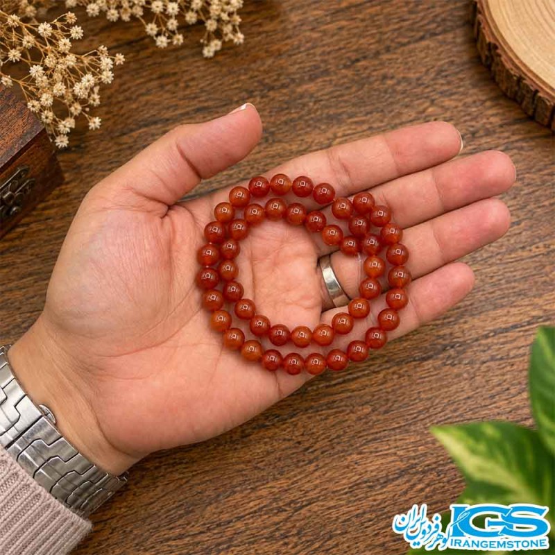 ریسه عقیق کارنلین اصل سایز 8