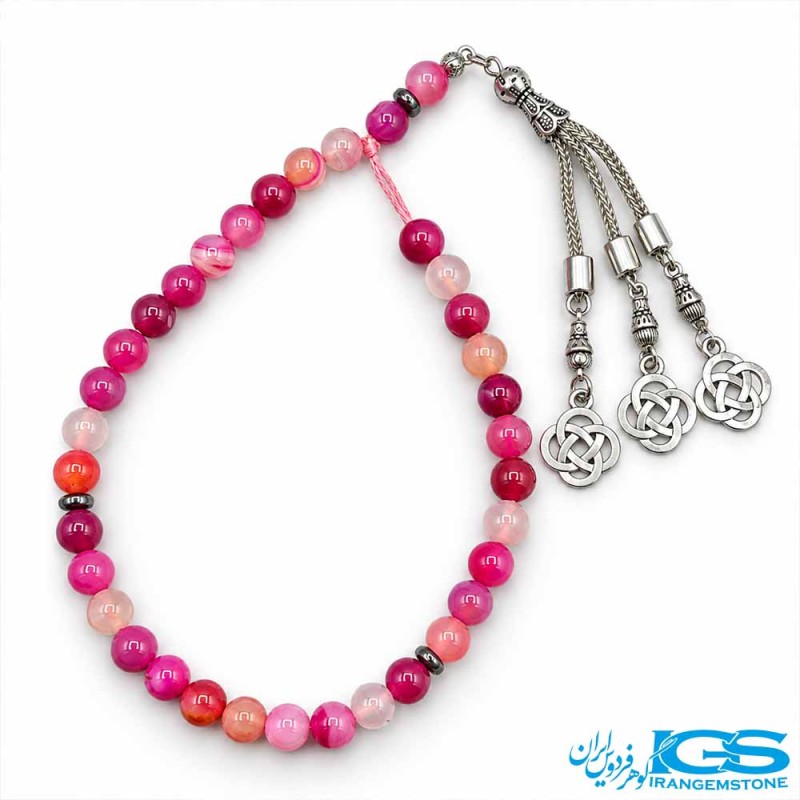 تسبیح عقیق صورتی اصل 33 دانه | آرامش