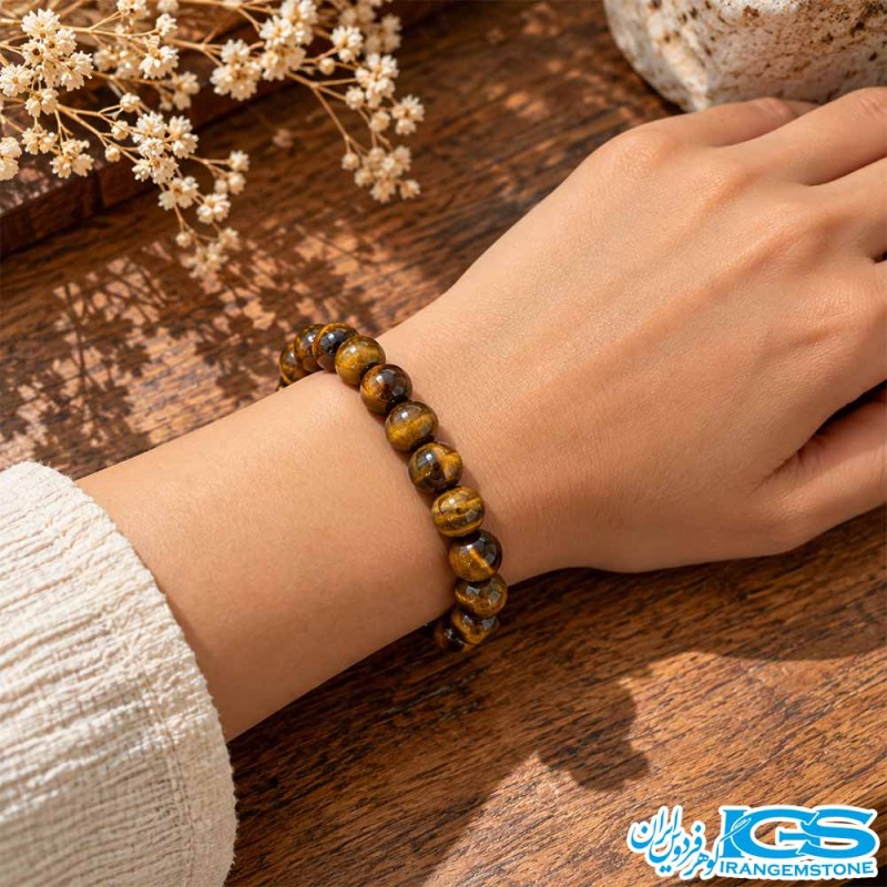 دستبند سنگ چشم ببر طبیعی سایز ۱۰ مدل زنانه