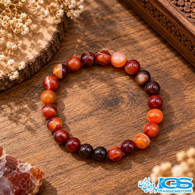 دستبند سنگ کارنلین قرمز رگه دار