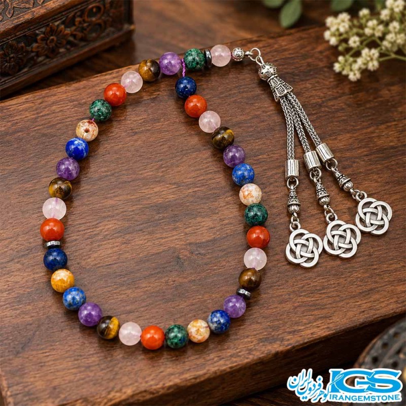 تسبیح سنگی هفت چاکرا ۳۳ دانه