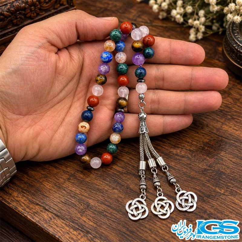 تسبیح هفت رنگ چاکرا سنگ طبیعی