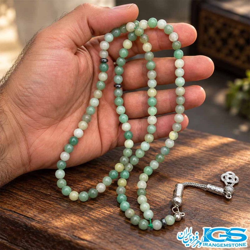 تسبیح آونتورین سبز ۳۳ دانه | سنگ آرامش قلب