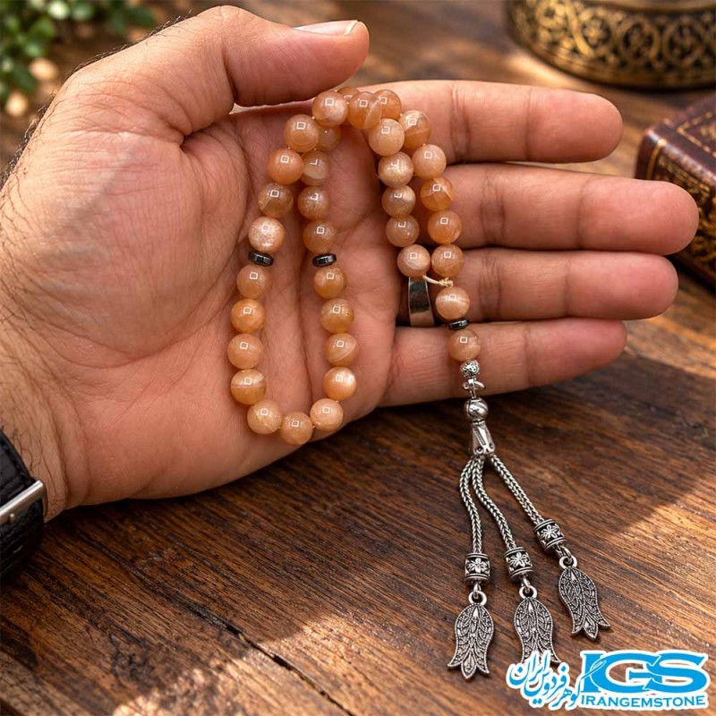 تسبیح سنگ مون استون نارنجی ۳۳ تایی